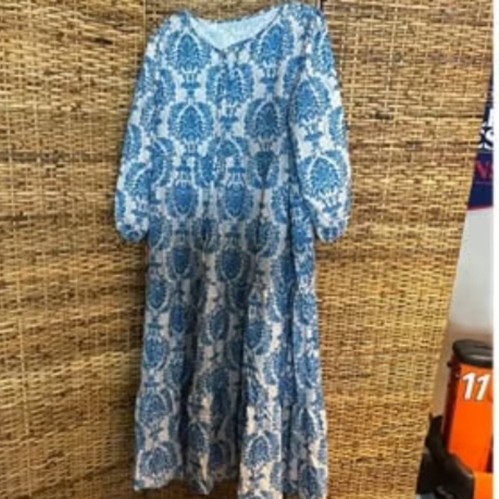 XL Blue and Cream Maxi Dress